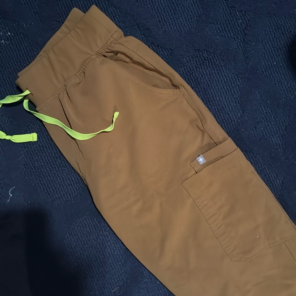 Figs Women's Scrub Pants in Brown with Neon Green Drawstring